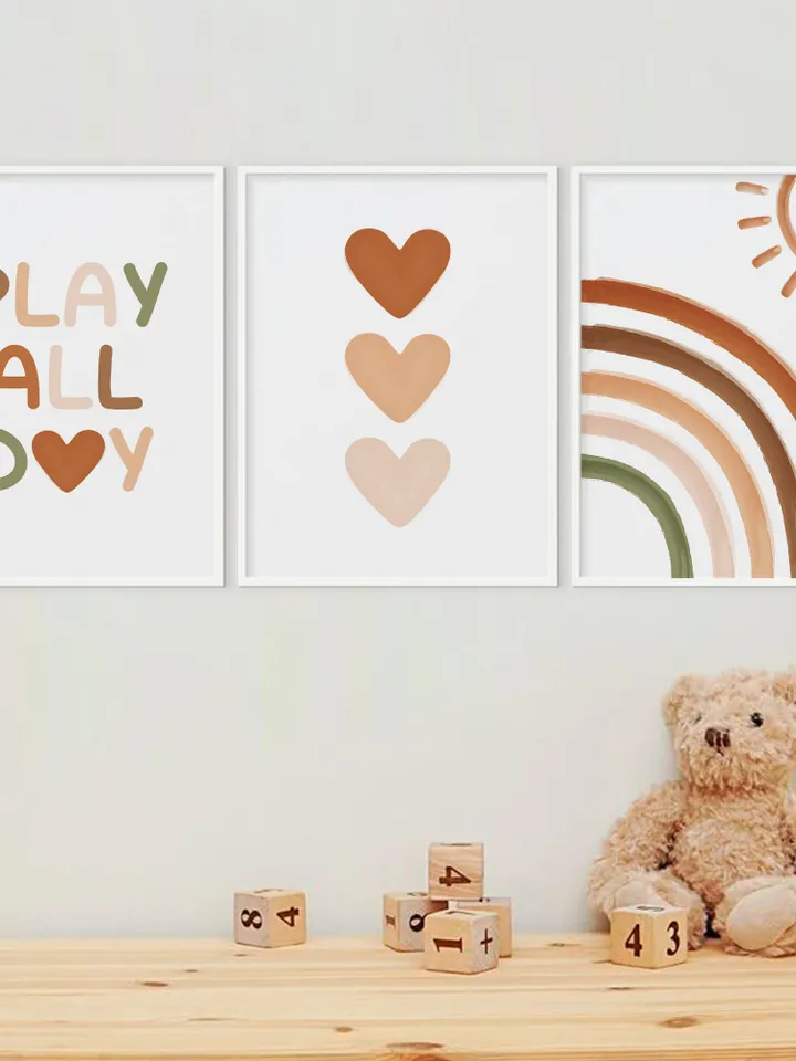 Play All Day Sign Boho Rainbow Sun Hearts Boy And Girl Playroom Sign Toddler Room Sign Gender Neurtal Nursery Sign Print Set Of 3 Download