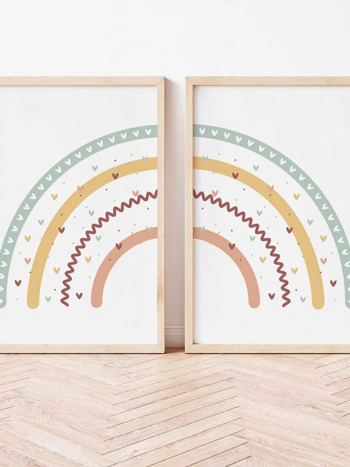 Modern Boho Rainbow Print Set Of 2 Piece Nursery Abstract Wall Art Nursery Decor Girl Playroom Printable Decor Digital Download