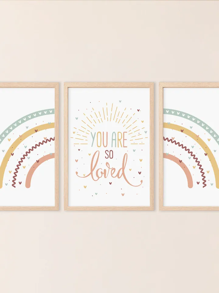 You Are So Loved, Nursery Printable, Kids Art, Toddler Art Print, Mid Rainbow Baby, Set Of 3 Kids Prints, Instant Digital Download