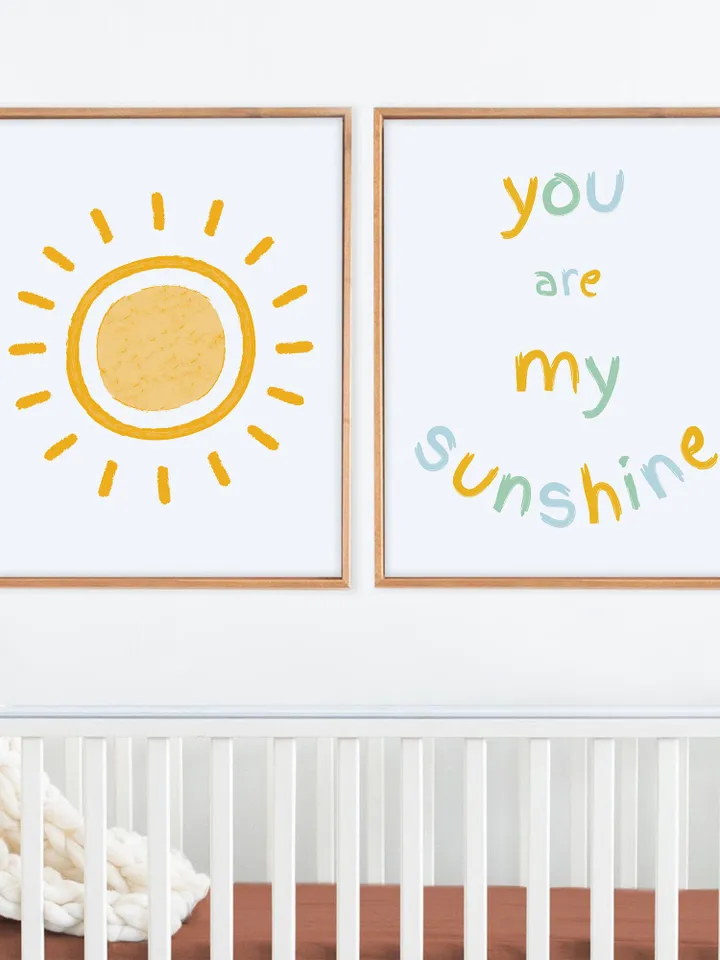 You Are My Sunshine Wall Art Print Set Of 2 Boho Sun Nursery Wall Decor Playroom Printable Digital Cozy Baby Room Decor Baby Shower Gift