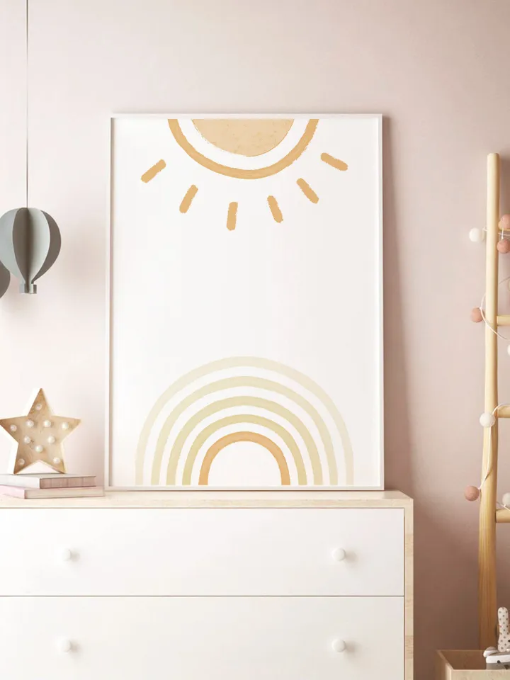 Yellow Boho Nursery Wall Decor Sun Boho Decor Bedroom Decor Farmhouse Decor Rainbow Nursery Decor Boho Wall Decor Digital Download