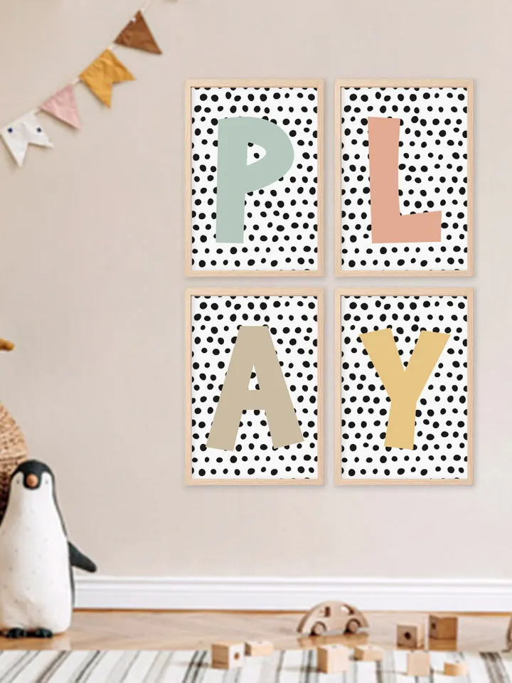 Play Wall Art Print, Play Playroom Sign, Play Letters For Playroom, Play Wall Letters, Play Printable, Set of 4 Instant Digital Download