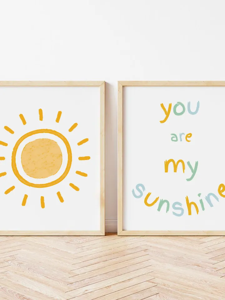 You Are My Sunshine Wall Art Print Set Of 2 Boho Sun Nursery Wall Decor Playroom Printable Digital Cozy Baby Room Decor Baby Shower Gift