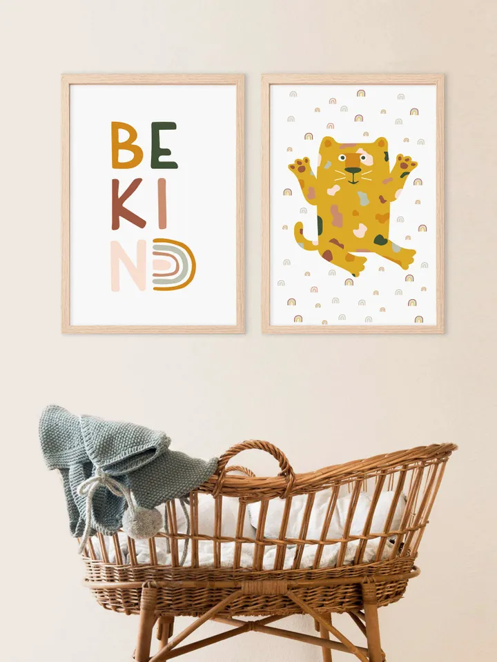 Set of 2 Be Kind And Leopard Lion Jungle Animal Boho Nursery Gender Neutral Wall Art - Playroom Printable Decor - Instant Digital Download