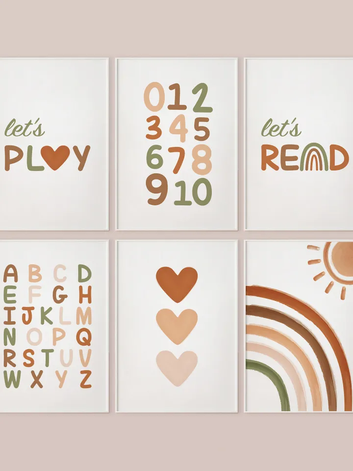 Abc 123 Boho Teacher Decor Boho Rainbow Classroom Decor Let's Play Let's Read Poster Classroom Sign Alphabet Poster Boho Prints Set Of 6