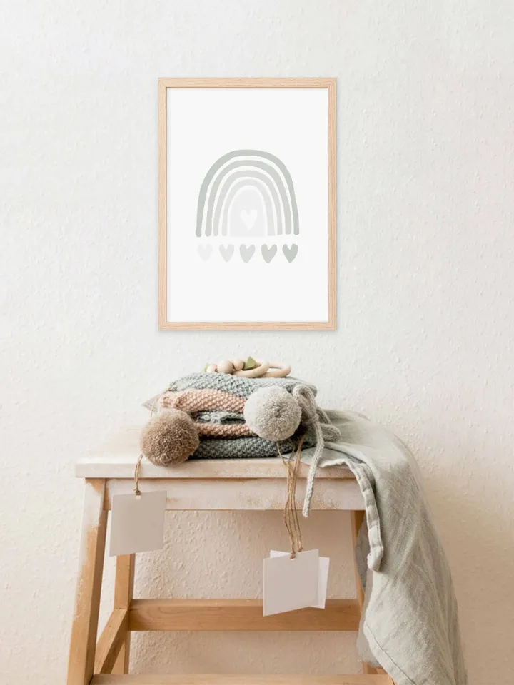 Rainbow Art Prints Blue Printable Wall Art Scandi Nursery Decor Kids Digital Print Hearts Printable Art Neutral Nursery Wall Art