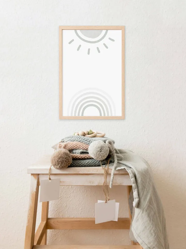 Sun Printable Art Blue Rainbow Nursery Wall Art Printable Boho Poster Print Scandinavian Nursery Art Instant Digital Download