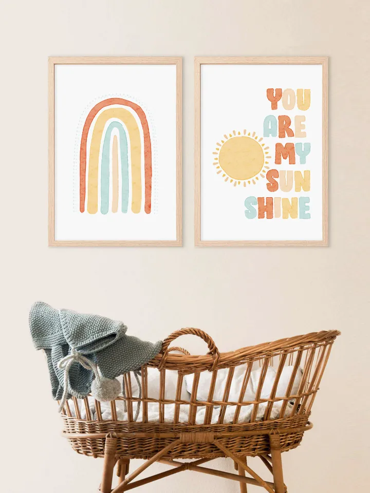 You Are My Sunshine Wall Art Sunshine And Rainbow Nursery Wall Art 2 Print Set Sunshine Nursery Decor Instant Digital Download