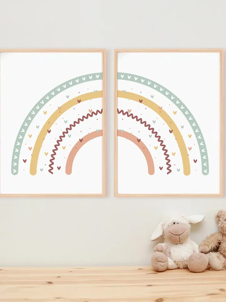 Modern Boho Rainbow Print Set Of 2 Piece Nursery Abstract Wall Art Nursery Decor Girl Playroom Printable Decor Digital Download