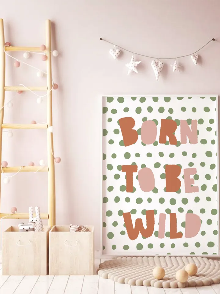 Born To Be Wild Sign Boho Playroom Wall Hanging Decor Color Dot Montessori Quote Prints Decor Boys Printable Download Baby Toddler Gift