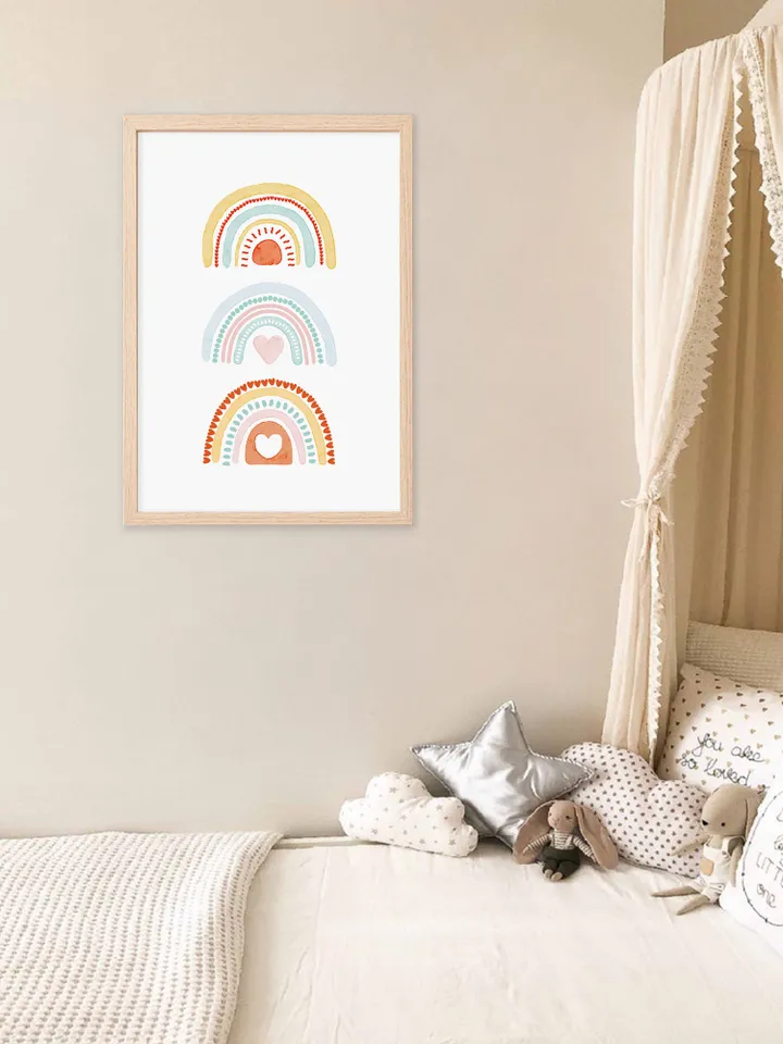 3 Rainbows Boho Nursery Wall Art - Baby Room Poster - Playroom Printable Decor - Instant Digital Download