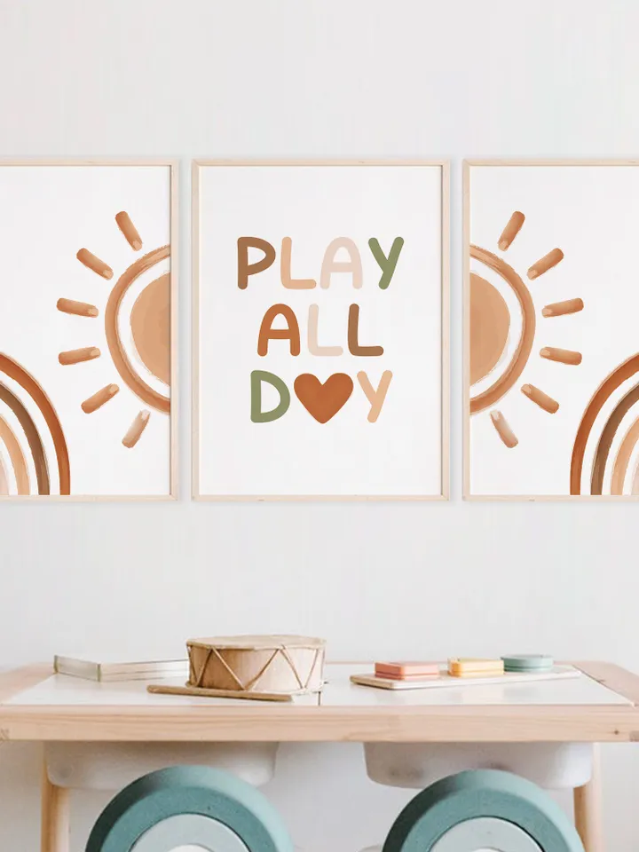 Play All Day Sign Nursery Digital Print Set Bedroom Sun Rainbow Boho Decor Farmhouse Playroom Nursery Decor Wall Baby Art Toddler Room Sign