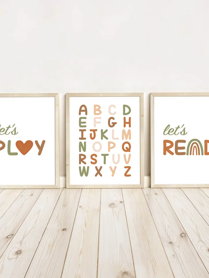 Baby Wall Art Printable Set Of 3 Prints Boho Classroom Decor Alphabet Posters Nursery Decor Preschool Elementary Playroom Wall Abc Poster
