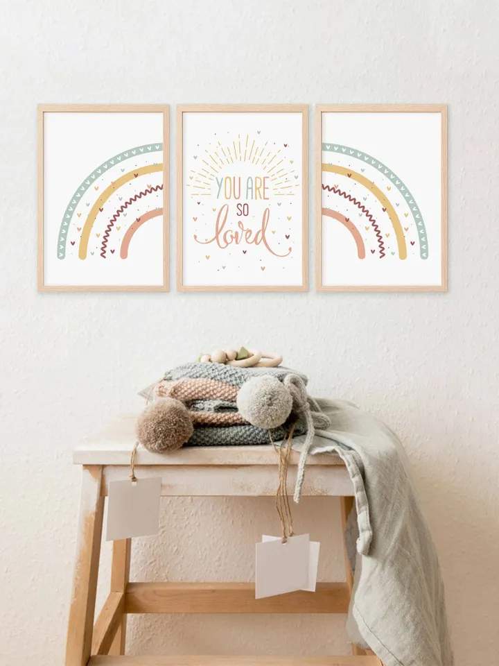 You Are So Loved, Nursery Printable, Kids Art, Toddler Art Print, Mid Rainbow Baby, Set Of 3 Kids Prints, Instant Digital Download