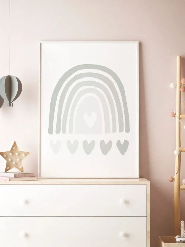 Pastel Blue Nursery Wall Art Rainbow Heart Nursery Wall Art Girl Nursery Wall Art Boy Printable Wall Art Print Digital Download