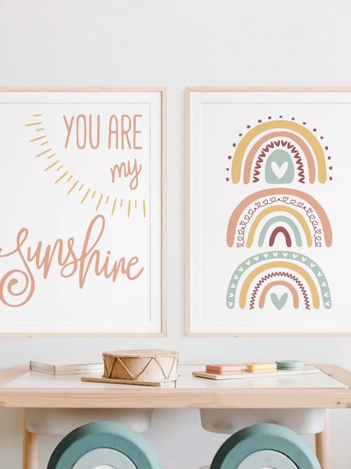 You Are My Sunshine Nursery Wall Art Digital Download Printable Wall Art Set Of 2 Piece Modern Boho Rainbow Baby Nursery Decor Song Lyrics