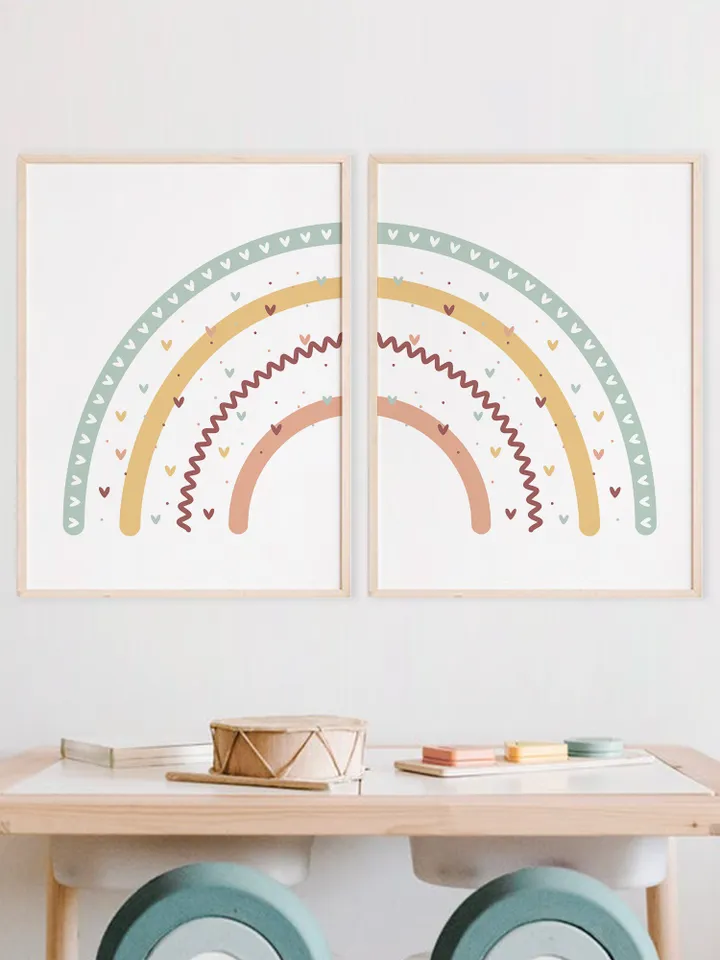 Modern Boho Rainbow Print Set Of 2 Piece Nursery Abstract Wall Art Nursery Decor Girl Playroom Printable Decor Digital Download