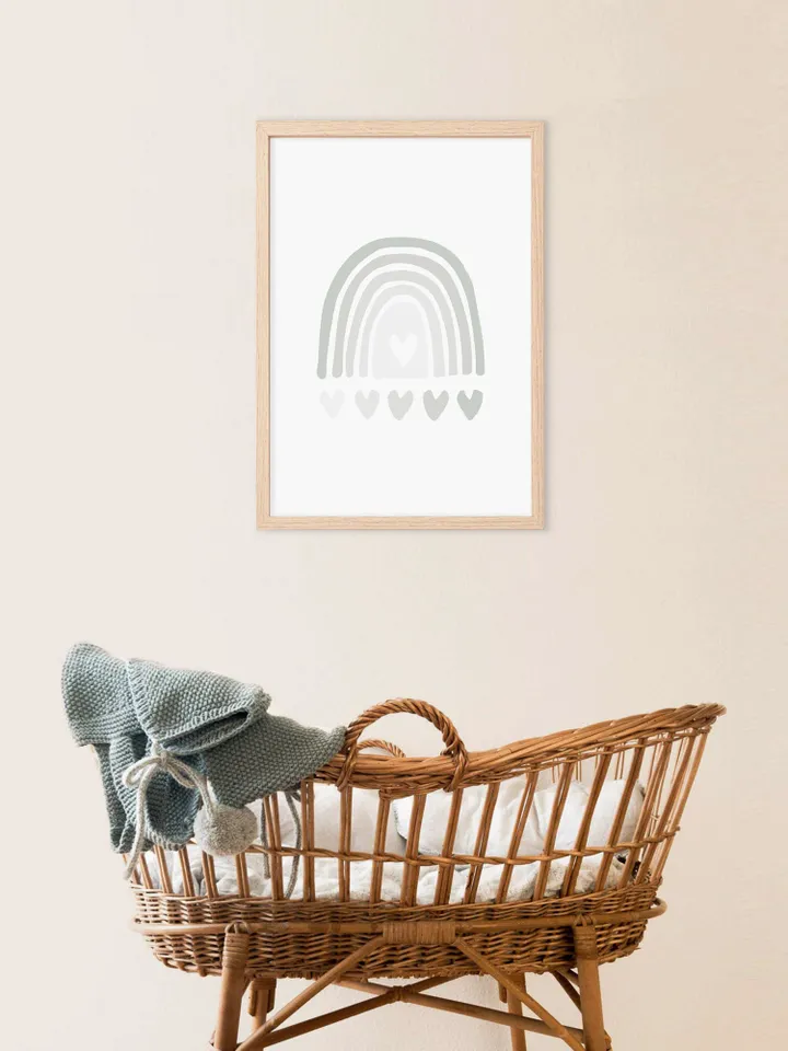 Rainbow Art Prints Blue Printable Wall Art Scandi Nursery Decor Kids Digital Print Hearts Printable Art Neutral Nursery Wall Art