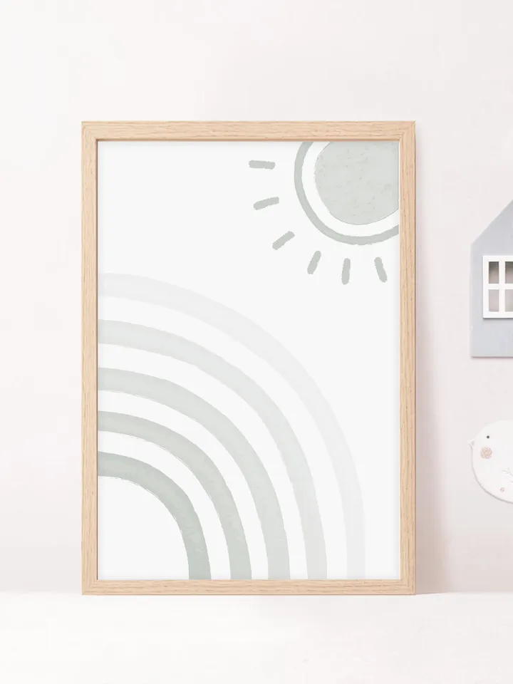 Mid Rainbow Sun Art Prints Blue Printable Wall Art Scandi Nursery Decor Bedroom Digital Print Kids Printable Art Baby Nursery Wall Art