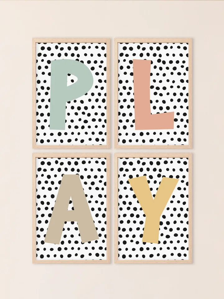 Play Wall Art Print, Play Playroom Sign, Play Letters For Playroom, Play Wall Letters, Play Printable, Set of 4 Instant Digital Download