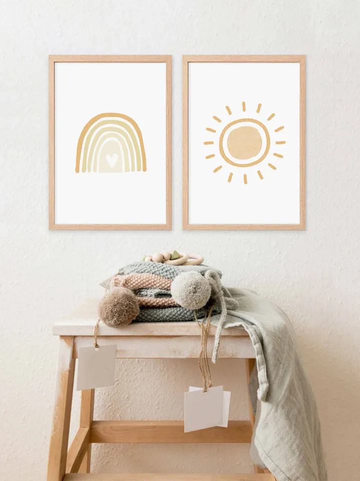 Sun Rainbow Boho Wall Art Printable Art Prints Set Of 2 Nursery Decor For Bedroom Poster Print Scandinavian Decor Digital Download