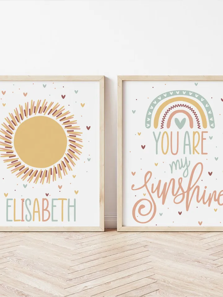 You Are My Sunshine Custom Personalized Boho Nursery Decor Printable Wall Art Girl Boy Toddler Nursery Sign Bedroom Digital Wall Art Print