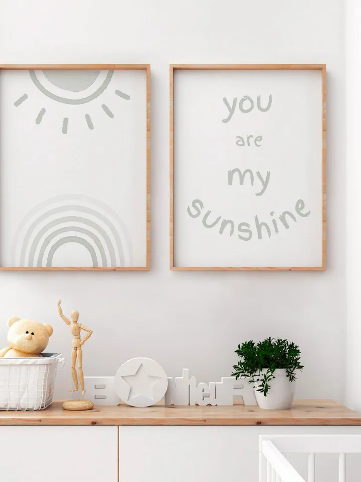 You Are My Sunshine Wall Art Baby Nursery Wall Art Set Of 2 Playroom Poster Baby Room Boho Sun Rainbow Decor Blue Print Printable Wall Art