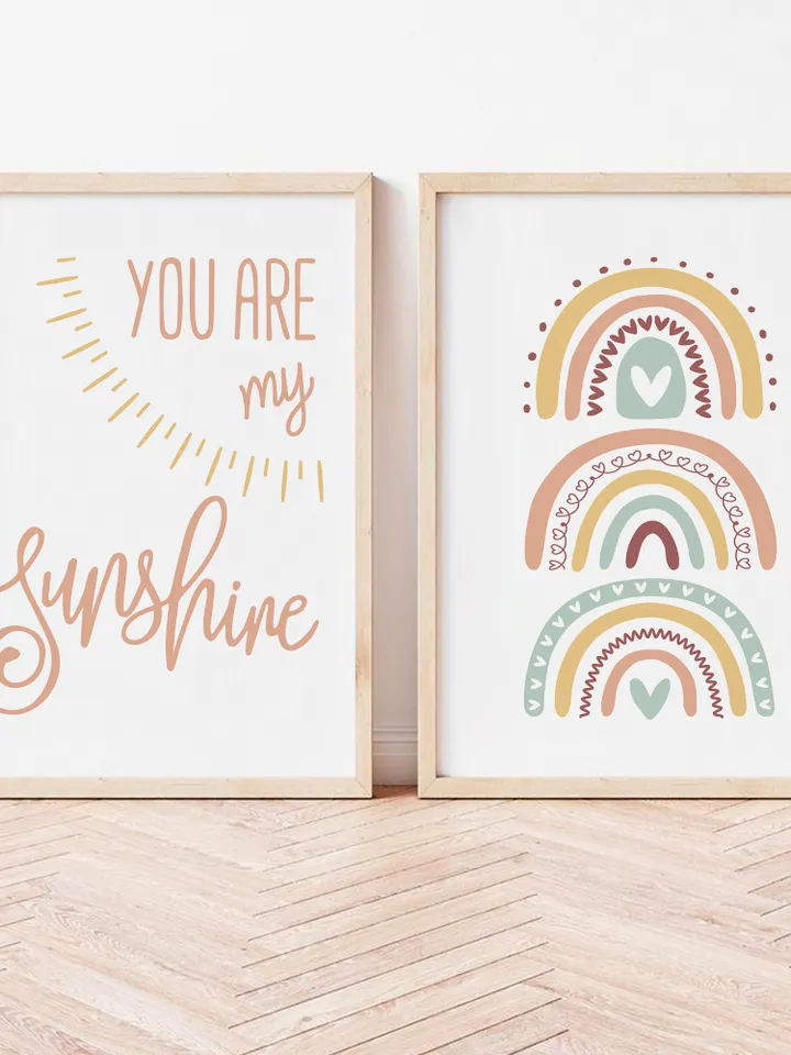 You Are My Sunshine Nursery Wall Art Digital Download Printable Wall Art Set Of 2 Piece Modern Boho Rainbow Baby Nursery Decor Song Lyrics