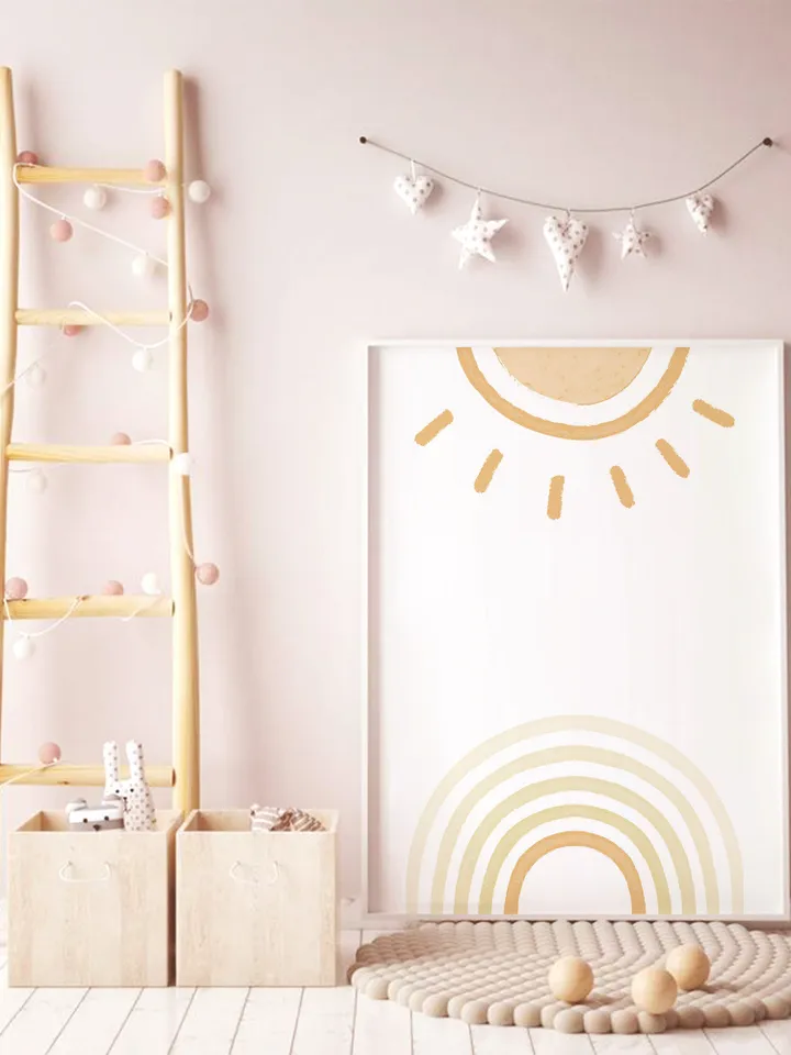 Yellow Boho Nursery Wall Decor Sun Boho Decor Bedroom Decor Farmhouse Decor Rainbow Nursery Decor Boho Wall Decor Digital Download