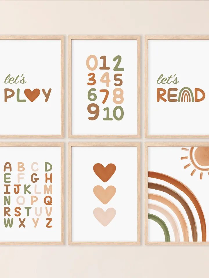 Playroom Wall Decor Abc Poster Play Sign Boho 123 Alphabet Chart Alphabet Letters Neutral Playroom Decor Set of 6 Instant Digital Download