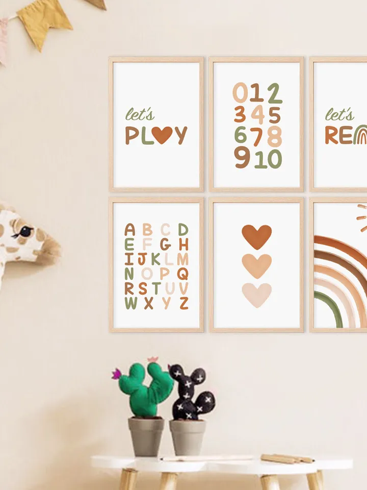 Playroom Wall Decor Abc Poster Play Sign Boho 123 Alphabet Chart Alphabet Letters Neutral Playroom Decor Set of 6 Instant Digital Download