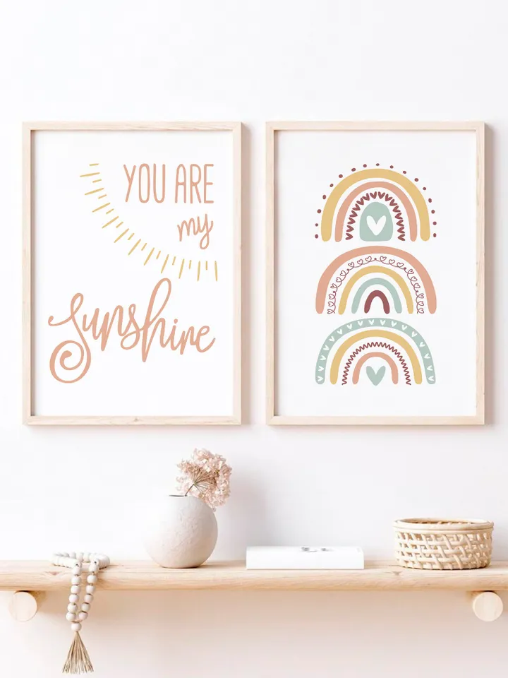 You Are My Sunshine Nursery Wall Art Digital Download Printable Wall Art Set Of 2 Piece Modern Boho Rainbow Baby Nursery Decor Song Lyrics