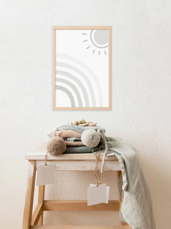 Mid Rainbow Sun Art Prints Blue Printable Wall Art Scandi Nursery Decor Bedroom Digital Print Kids Printable Art Baby Nursery Wall Art