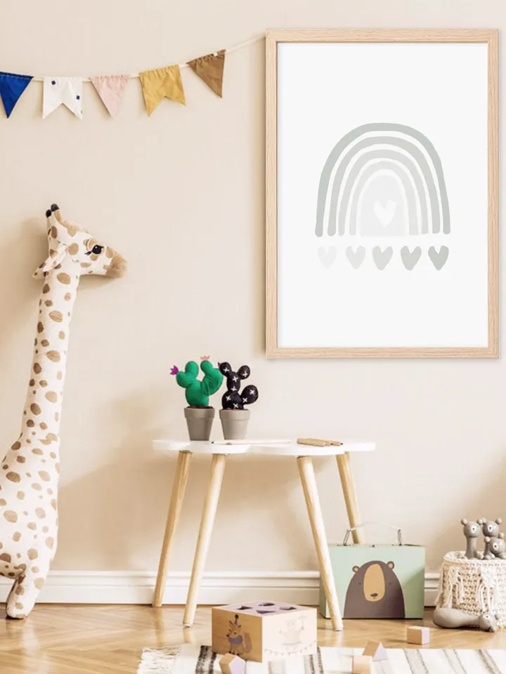 Rainbow Art Prints Blue Printable Wall Art Scandi Nursery Decor Kids Digital Print Hearts Printable Art Neutral Nursery Wall Art