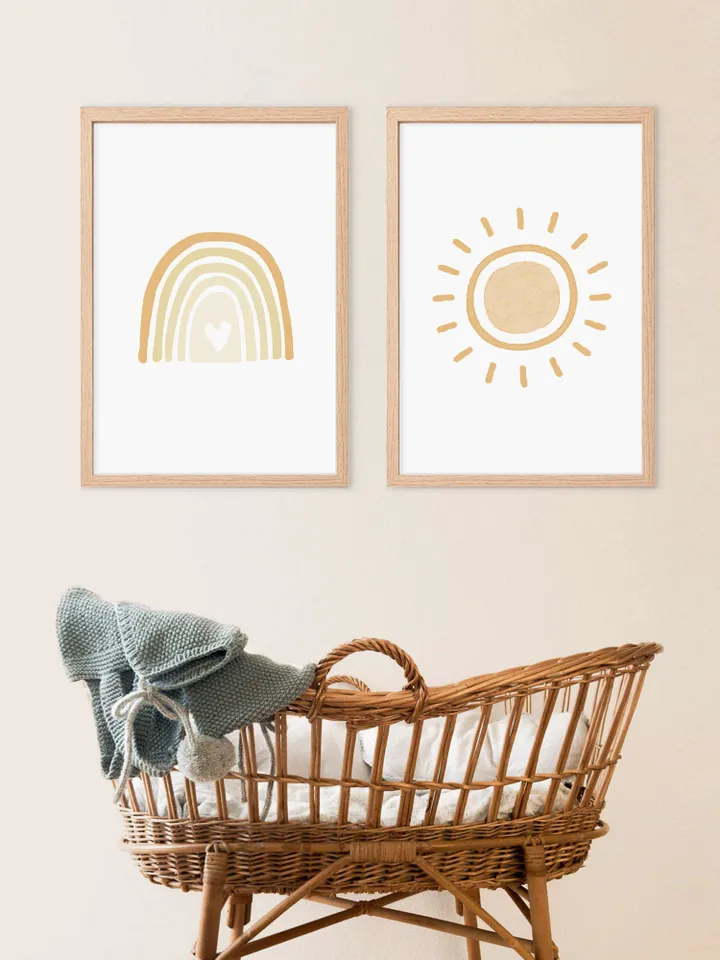 Sun Rainbow Boho Wall Art Printable Art Prints Set Of 2 Nursery Decor For Bedroom Poster Print Scandinavian Decor Digital Download