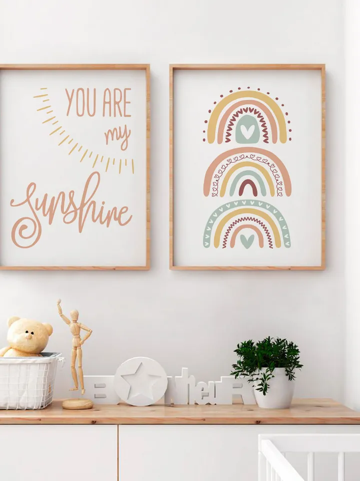You Are My Sunshine Nursery Wall Art Digital Download Printable Wall Art Set Of 2 Piece Modern Boho Rainbow Baby Nursery Decor Song Lyrics