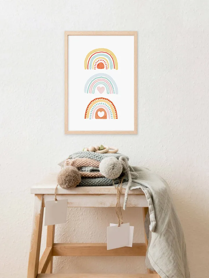 3 Rainbows Boho Nursery Wall Art - Baby Room Poster - Playroom Printable Decor - Instant Digital Download