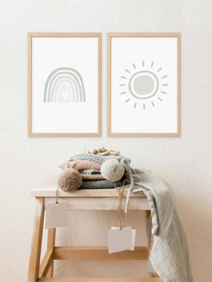 Sun Rainbow Printable Wall Art Prints Boho Nursery Decor Nursery Wall Art Prints Set Of 2 Pastel Rainbow Baby Scandi Wall Art Printable