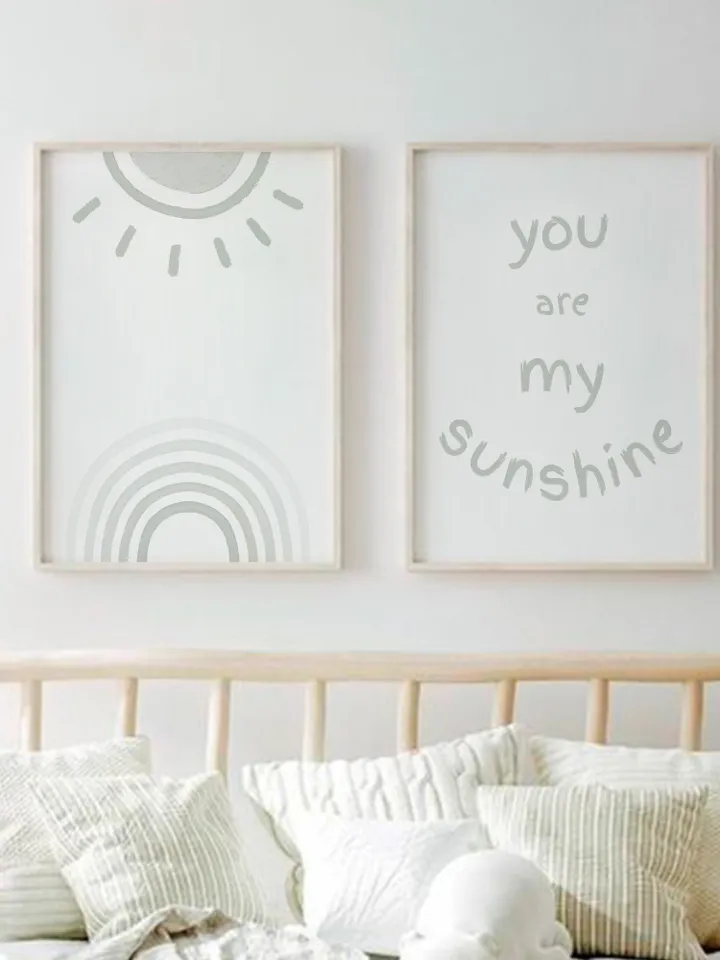 You Are My Sunshine Wall Art Baby Nursery Wall Art Set Of 2 Playroom Poster Baby Room Boho Sun Rainbow Decor Blue Print Printable Wall Art