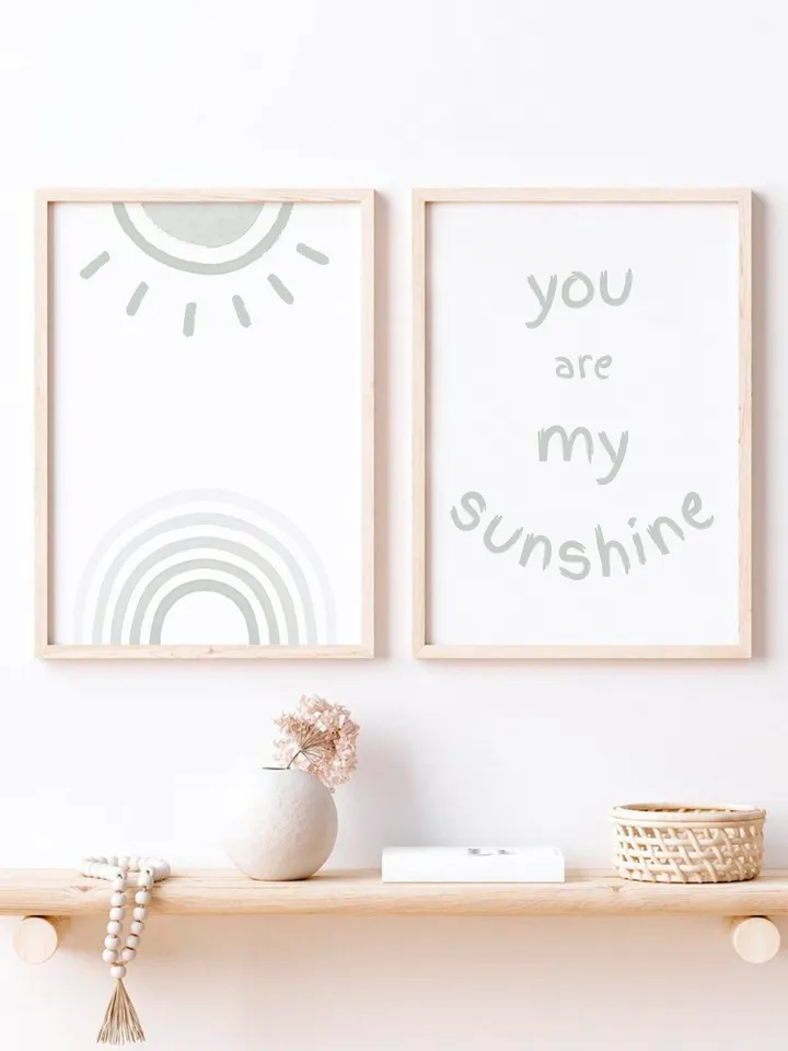 You Are My Sunshine Wall Art Baby Nursery Wall Art Set Of 2 Playroom Poster Baby Room Boho Sun Rainbow Decor Blue Print Printable Wall Art