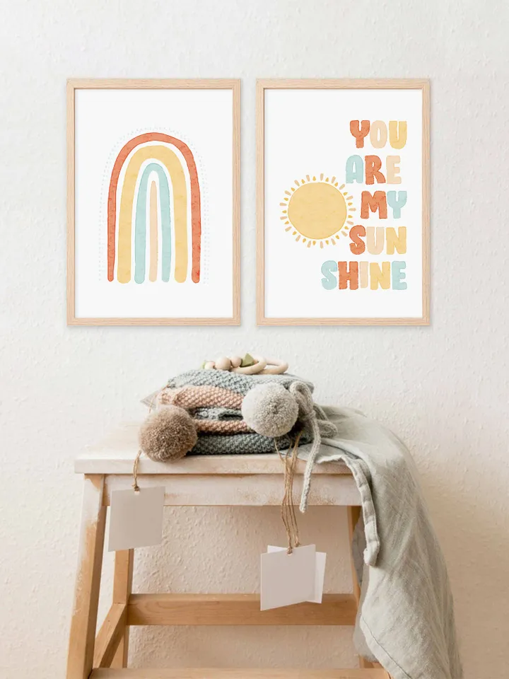 You Are My Sunshine Wall Art Sunshine And Rainbow Nursery Wall Art 2 Print Set Sunshine Nursery Decor Instant Digital Download