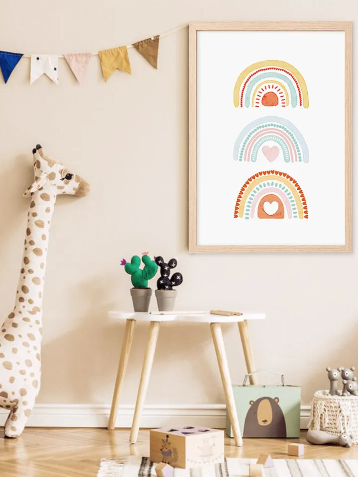 3 Rainbows Boho Nursery Wall Art - Baby Room Poster - Playroom Printable Decor - Instant Digital Download