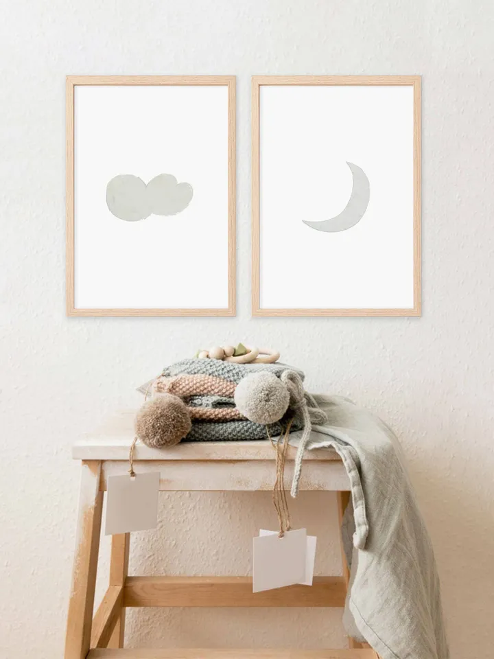Moon Watercolor Printable Modern Wall Art Blue Nursery Wall Art Decor Printable Wall Art Prints Set Of 2 Digital Downloaded