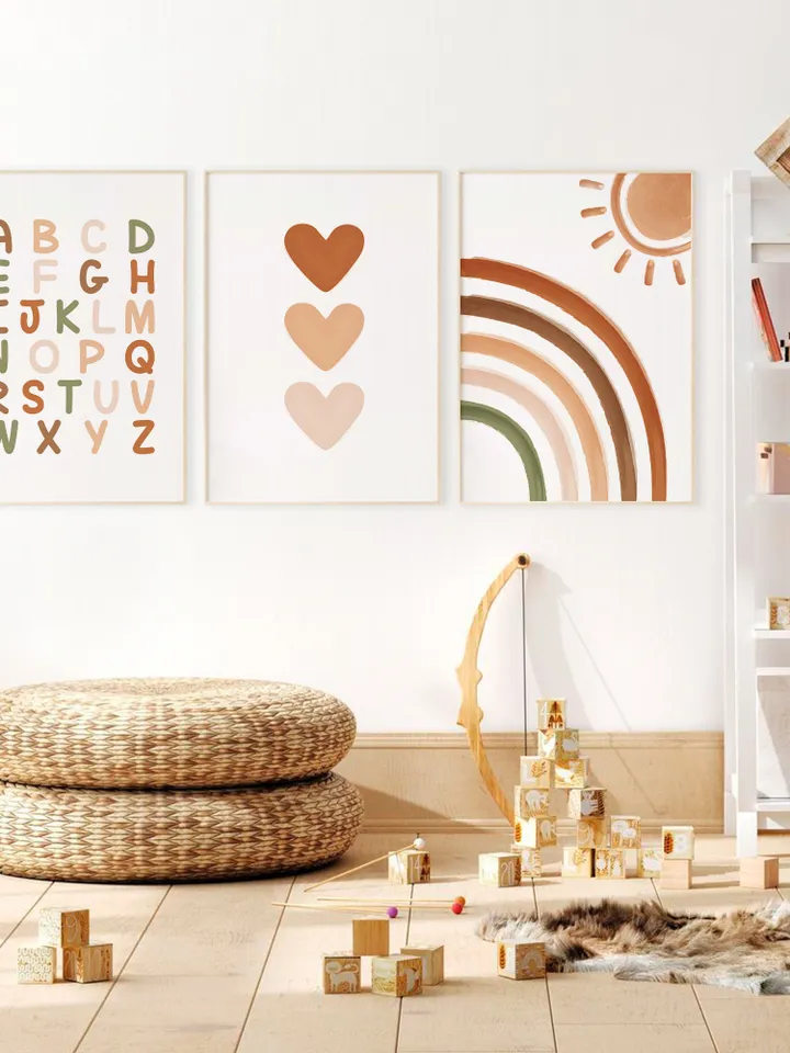 Boho Alphabet Sunburst Rainbow Playroom Wall Decor For Boys And Girls Unique Wall Hanging Sun Abc For Elementary Montessori Digital Prints