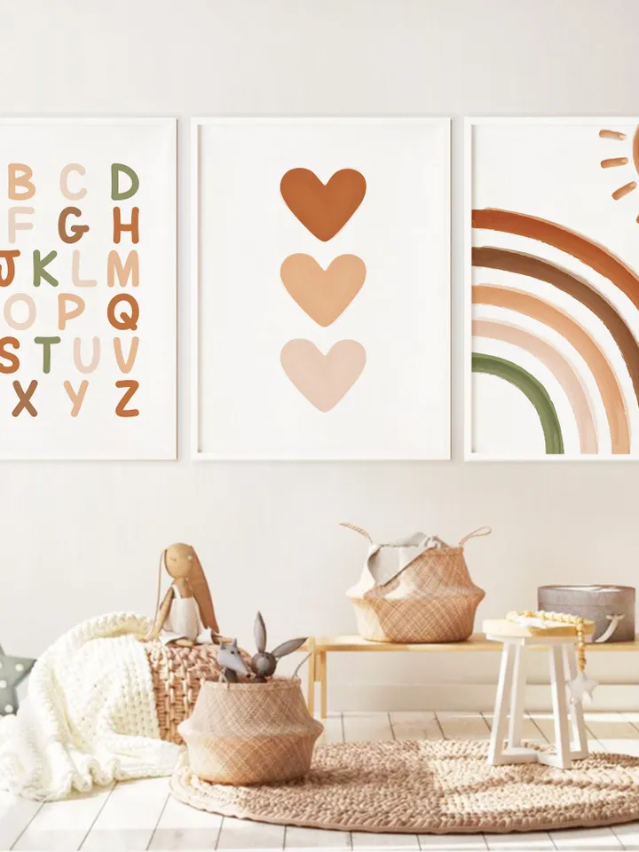 Boho Alphabet Sunburst Rainbow Playroom Wall Decor For Boys And Girls Unique Wall Hanging Sun Abc For Elementary Montessori Digital Prints