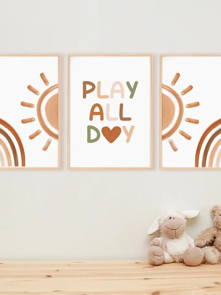 Play All Day Sign Nursery Digital Print Set Bedroom Sun Rainbow Boho Decor Farmhouse Playroom Nursery Decor Wall Baby Art Toddler Room Sign