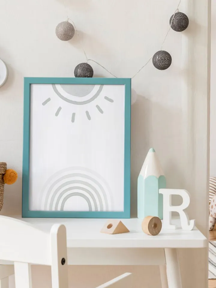 Muted Blue Baby Nursery Decor Printable Wall Art Nursery Poster Girl Digital Print Kids Room Poster Toddler Bedroom Wall Art Sun Rainbow