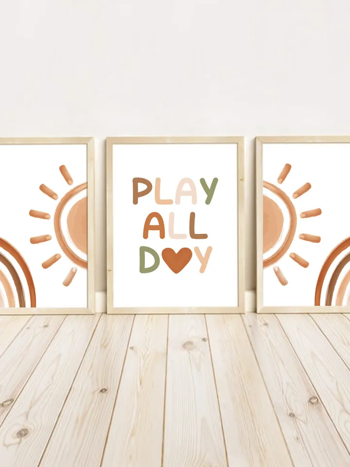 Play All Day Sign Nursery Digital Print Set Bedroom Sun Rainbow Boho Decor Farmhouse Playroom Nursery Decor Wall Baby Art Toddler Room Sign
