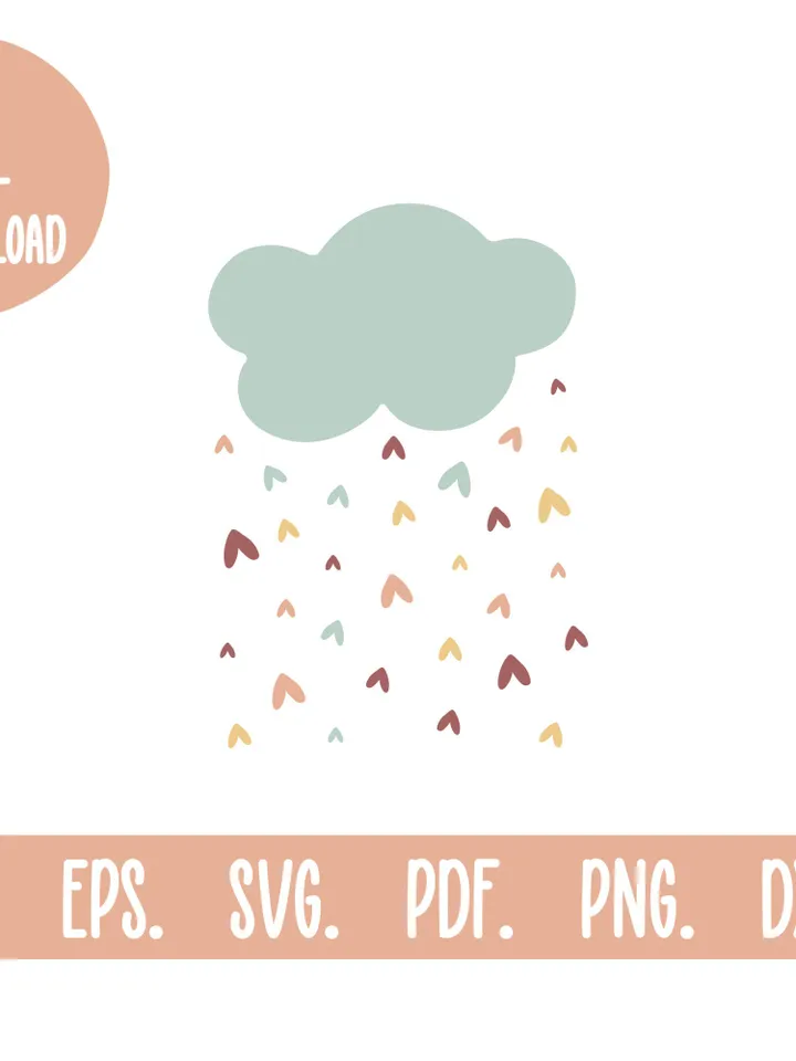 Blue Sky Cloud Hearts Rain Svg Dxf Png Pdf Ai Eps Laser Cut Files Vector Instant Digital Download For Plasma Boho Clipart Silhouette Svg