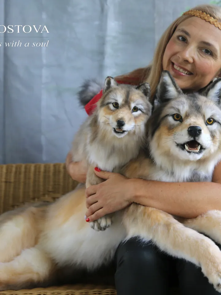 Wolf family. Realistic plush animals. Ooak toy. Wolf stuffed toy